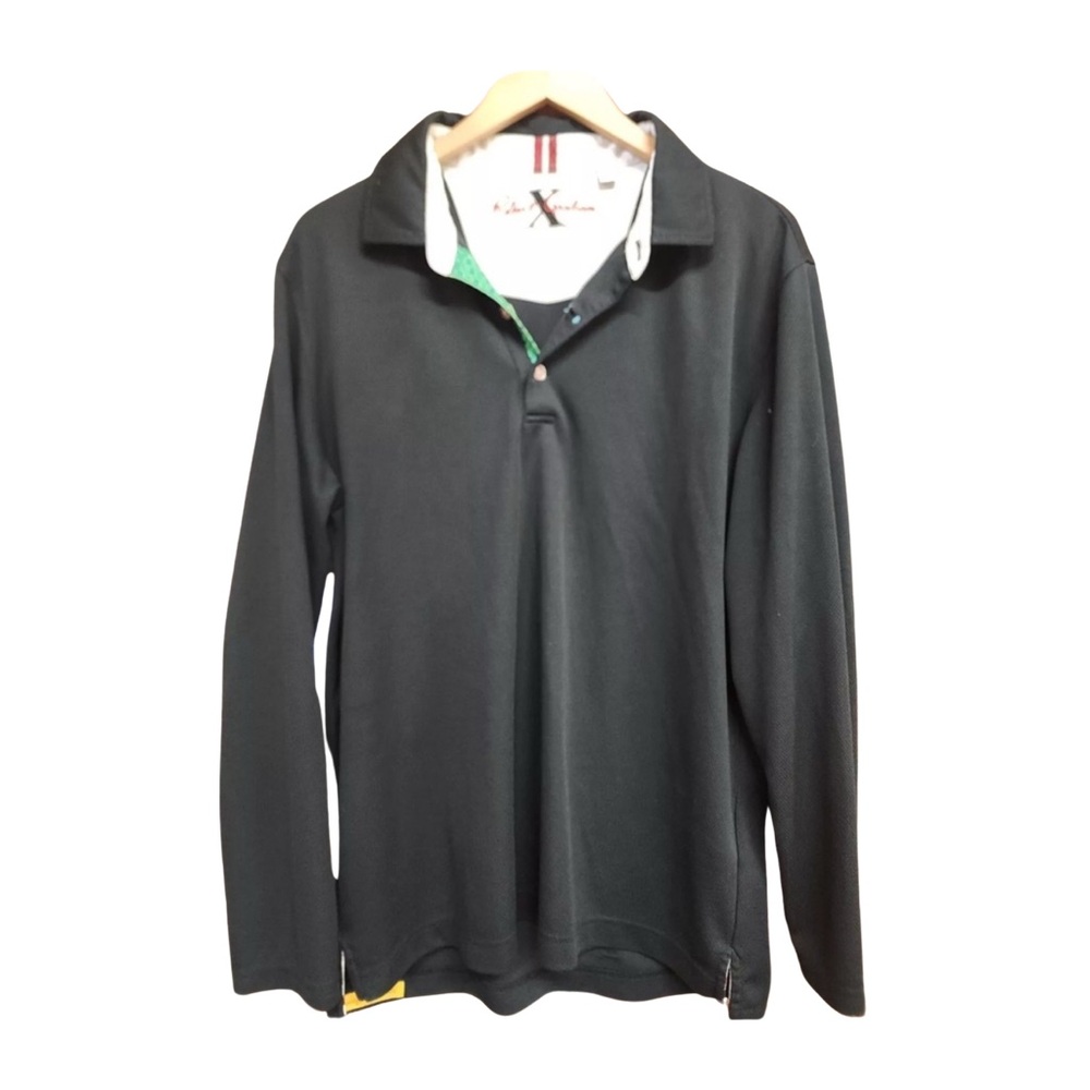 Robert Graham X Long Sleeve Polo Shirt Black Vented Elbow Tailored Fit